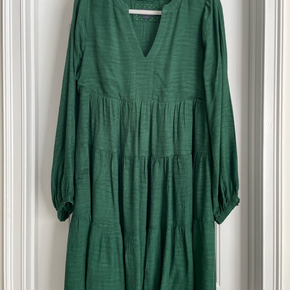 Maeve Forest Green Long Sleeve Ruffled Dress